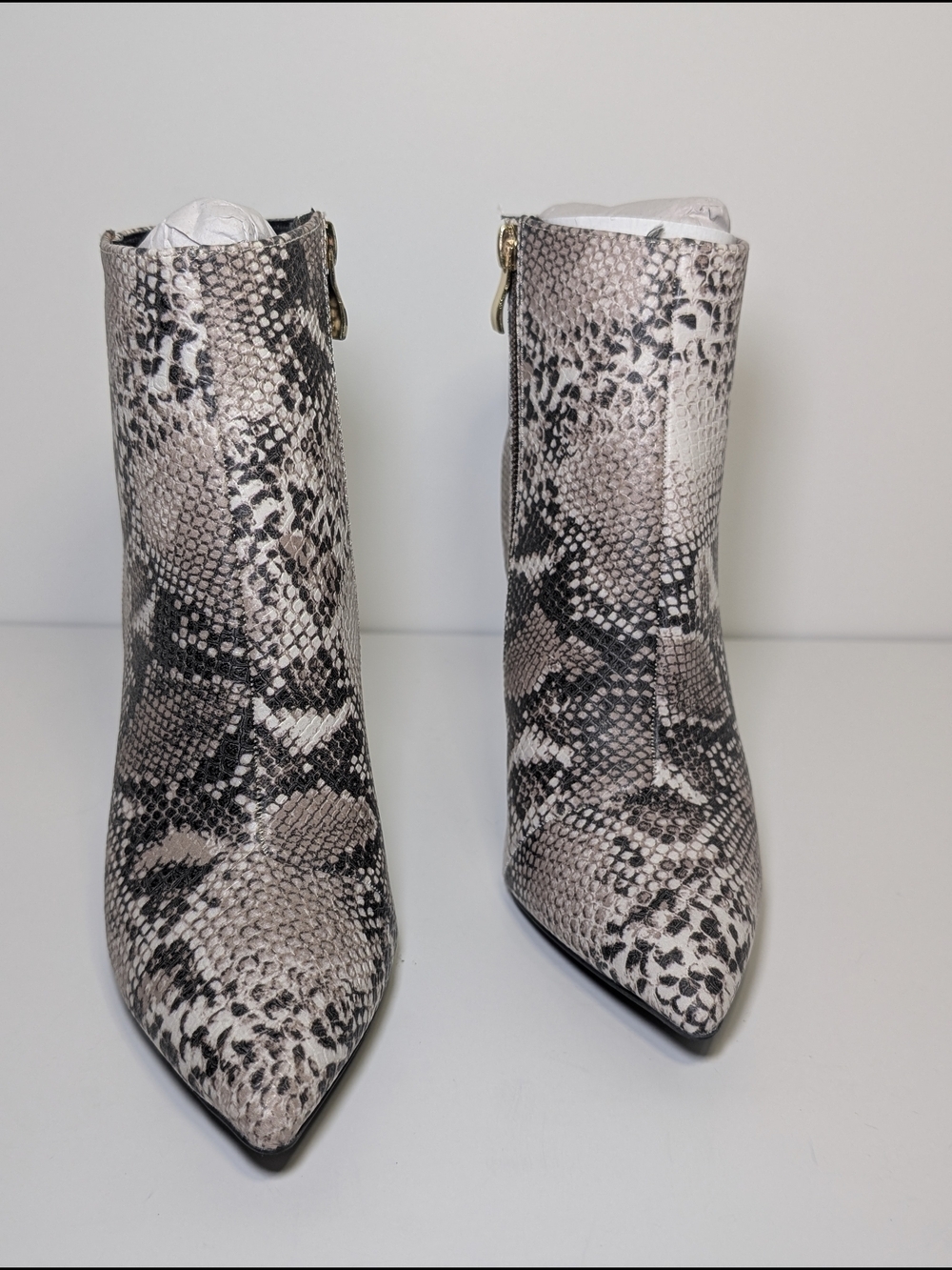 Qupid Snakeskin Ankle Boots Sz 6 NIB Pointy Toe Gold Stiletto High Heel Booties - Picture 3 of 9